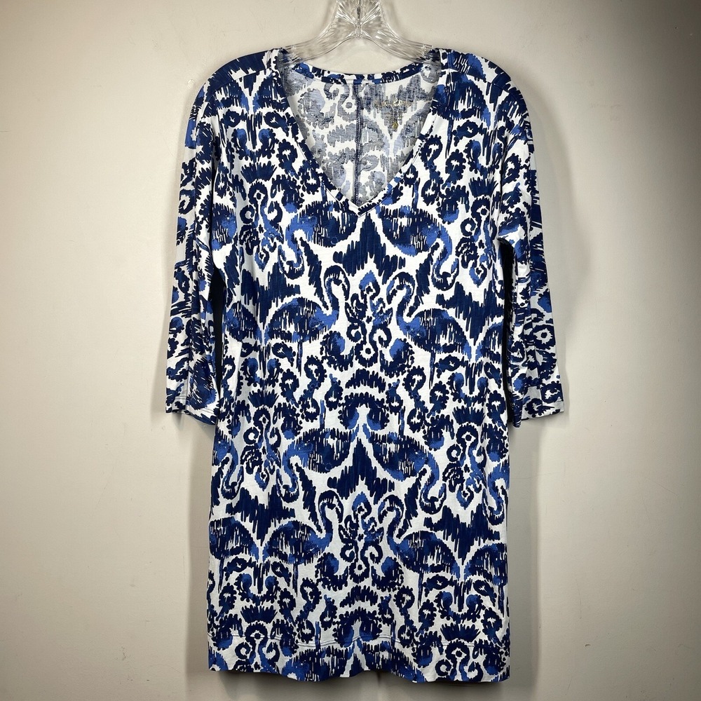 Lilly Pullitzer Sz XXS Cori Shirt Dress Blue Flamingo Resort Wear Pima Cotton